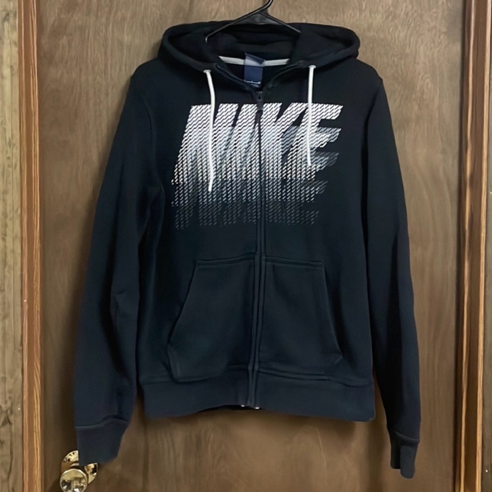 Nike Full Zip Hoodie Sweatshirt Black White Small